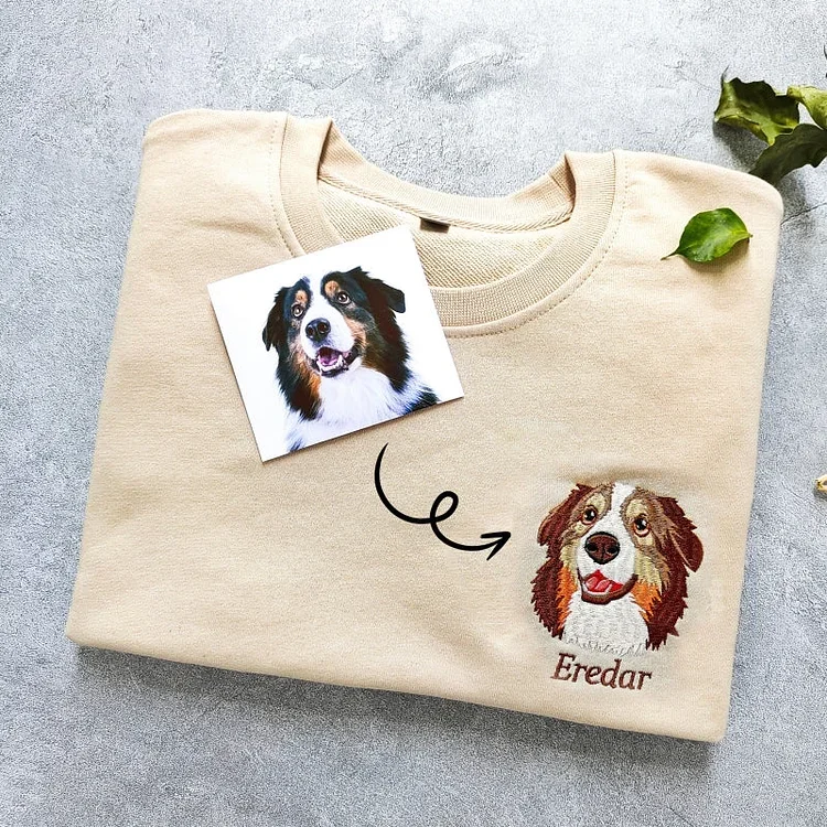 Custom Embroidered Pet Portrait Sweatshirt | Your Pet's Face on Your Chest