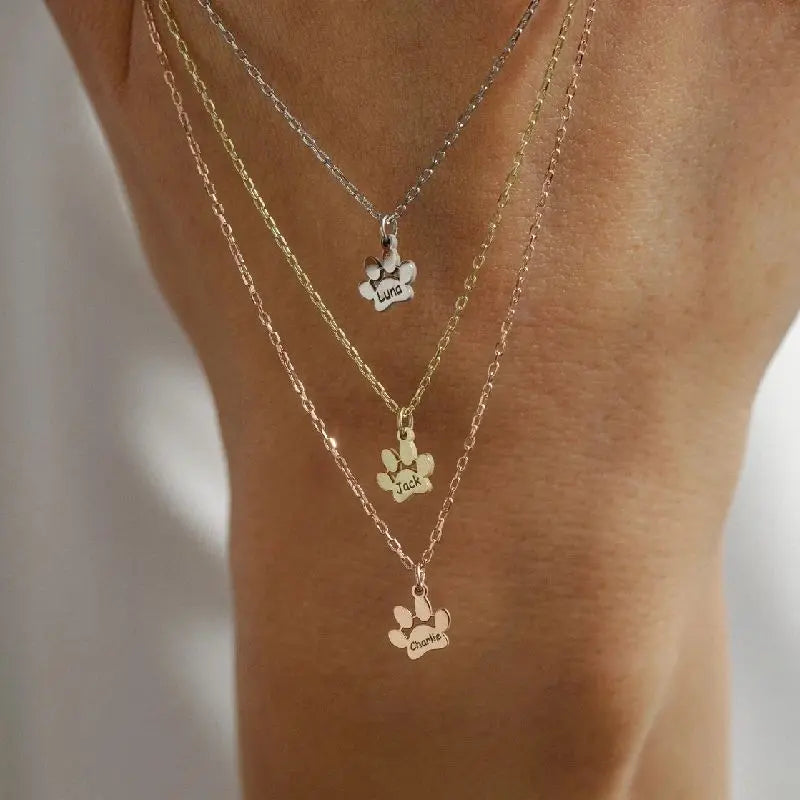 Personalised Paw Name Necklace – Joined Paws