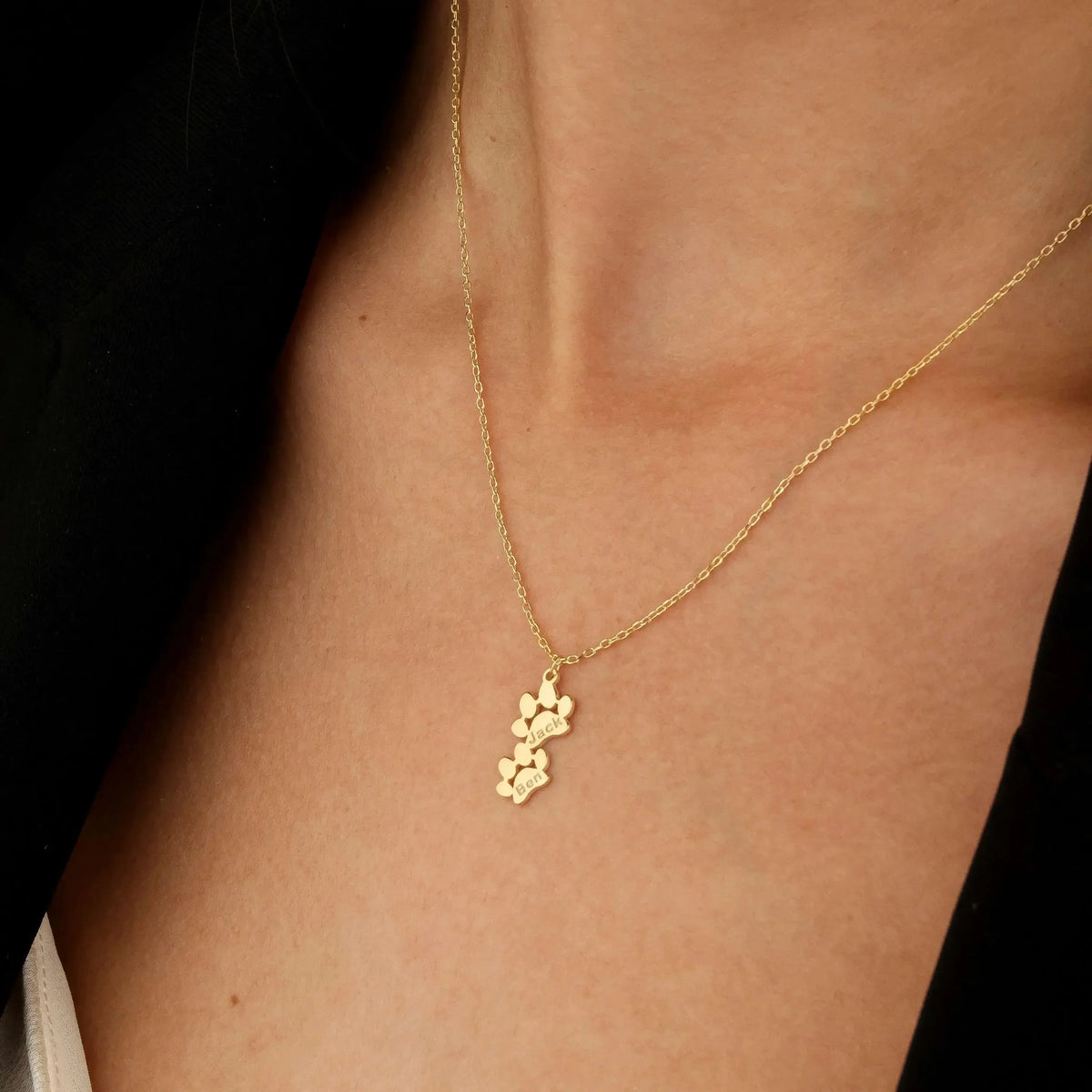 Personalised Paw Name Necklace – Joined Paws