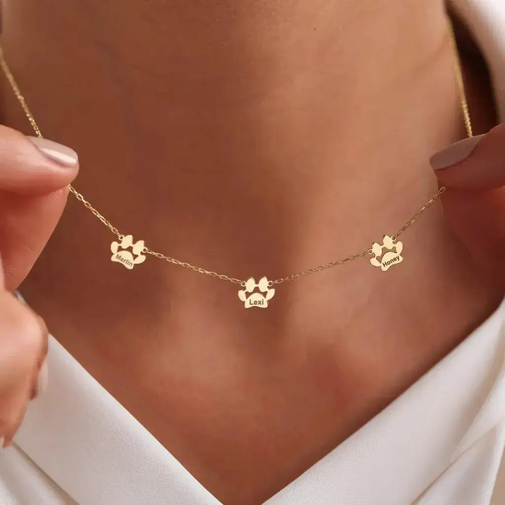 Personalised Paw Name Necklace – Separate Paws