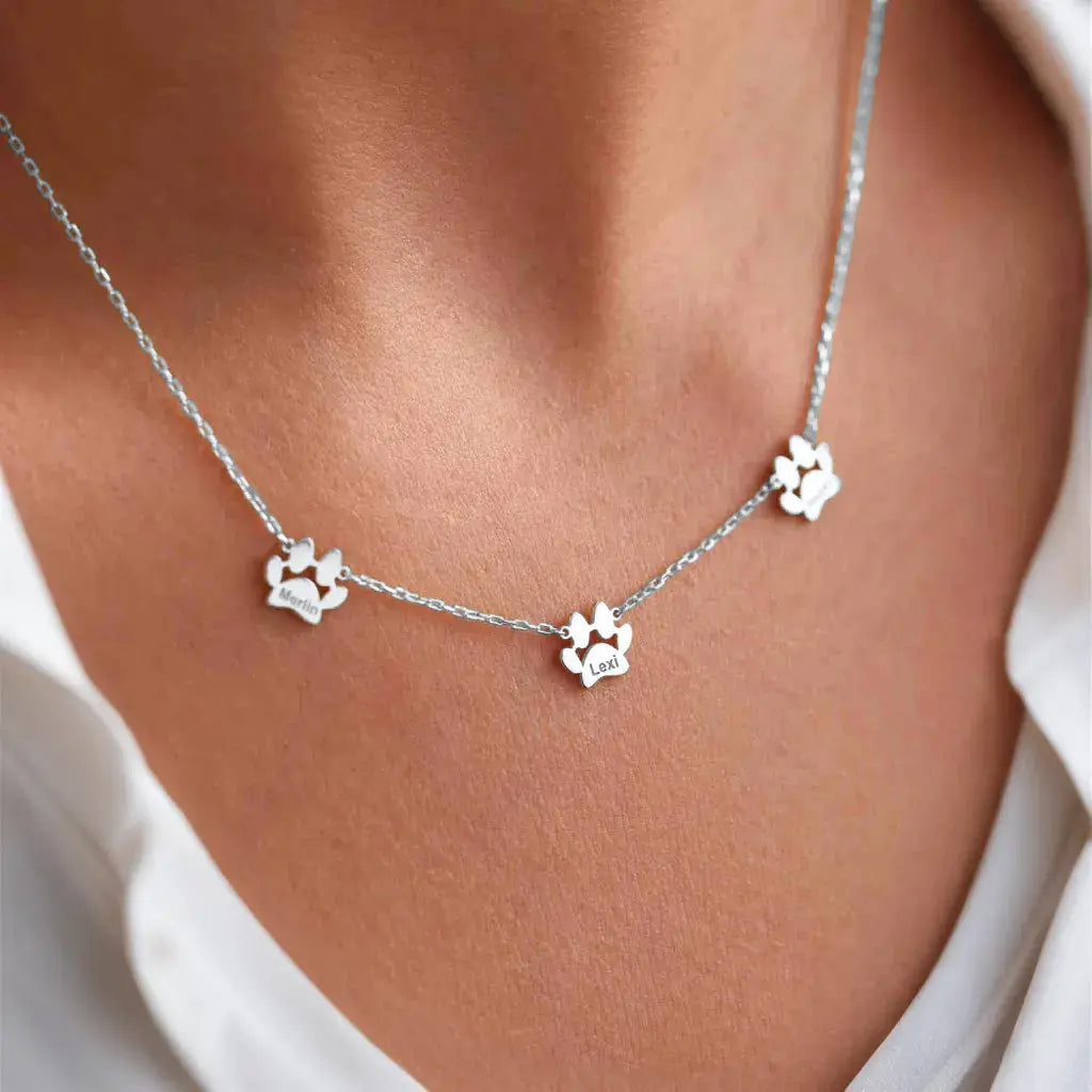 Personalised Paw Name Necklace – Separate Paws
