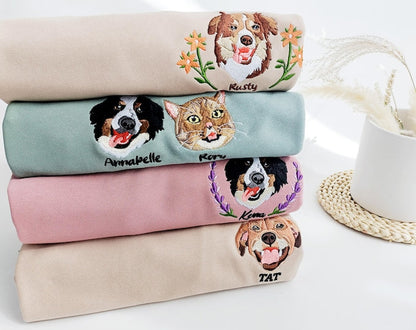Custom Embroidered Pet Portrait Sweatshirt | Your Pet's Face on Your Chest