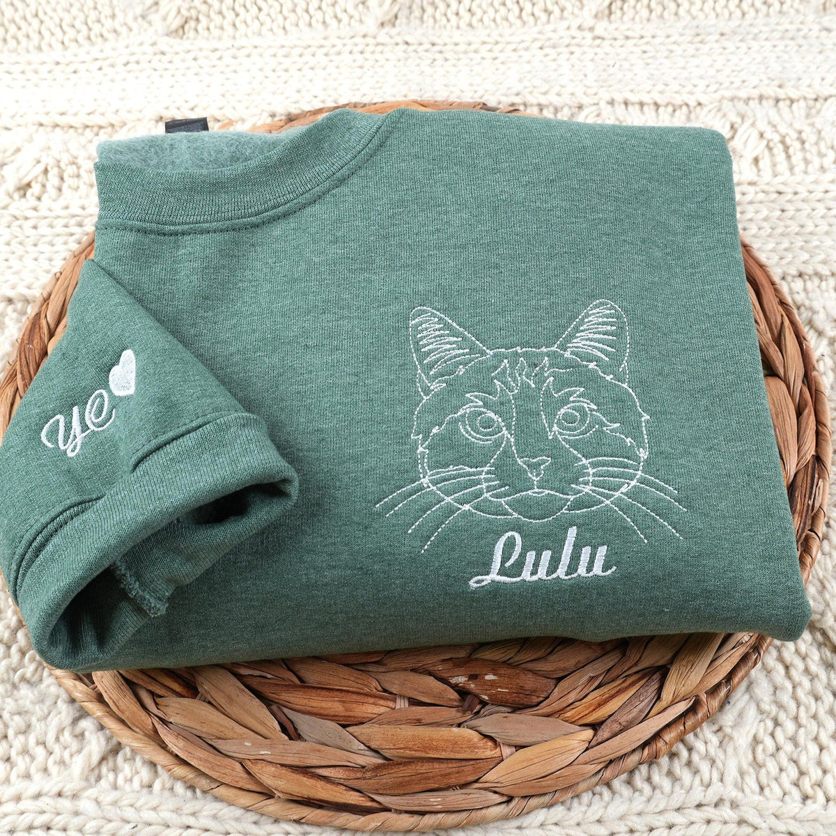 Custom Embroidered Pet Portrait Sweatshirt | Your Pet's Face on Your Chest