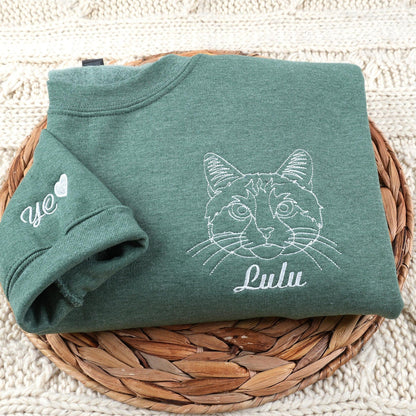 Custom Embroidered Pet Portrait Sweatshirt | Your Pet's Face on Your Chest