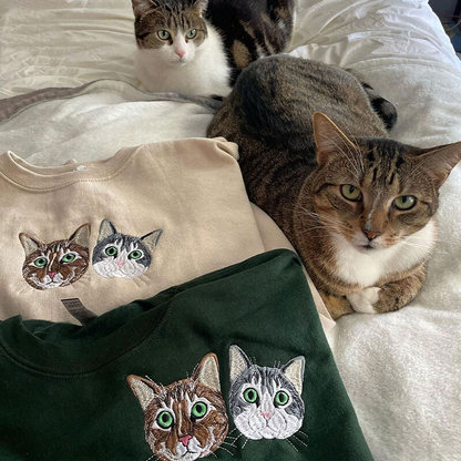 Custom Embroidered Pet Portrait Sweatshirt | Your Pet's Face on Your Chest