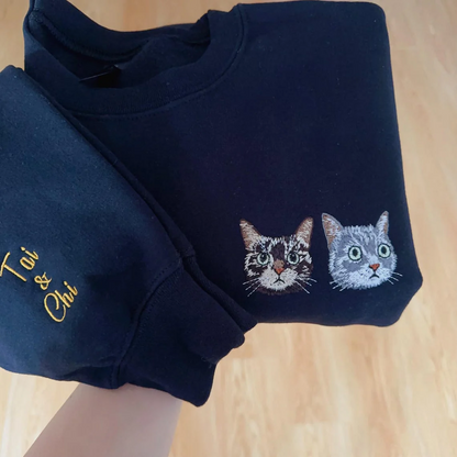 Custom Embroidered Pet Portrait Sweatshirt | Your Pet's Face on Your Chest